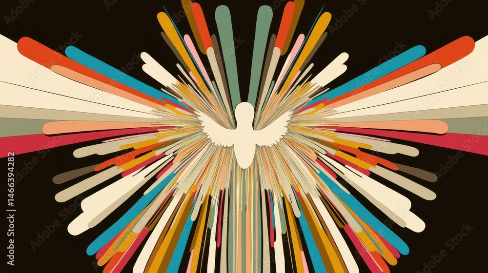 Abstract Colorful Burst Dove Peace Symbol Retro Design Graphic Art hope calm dark image style lines Abstract Colorful Burst Dove Peace Symbol Retro Design Graphic Art hope calm dark image style lines
