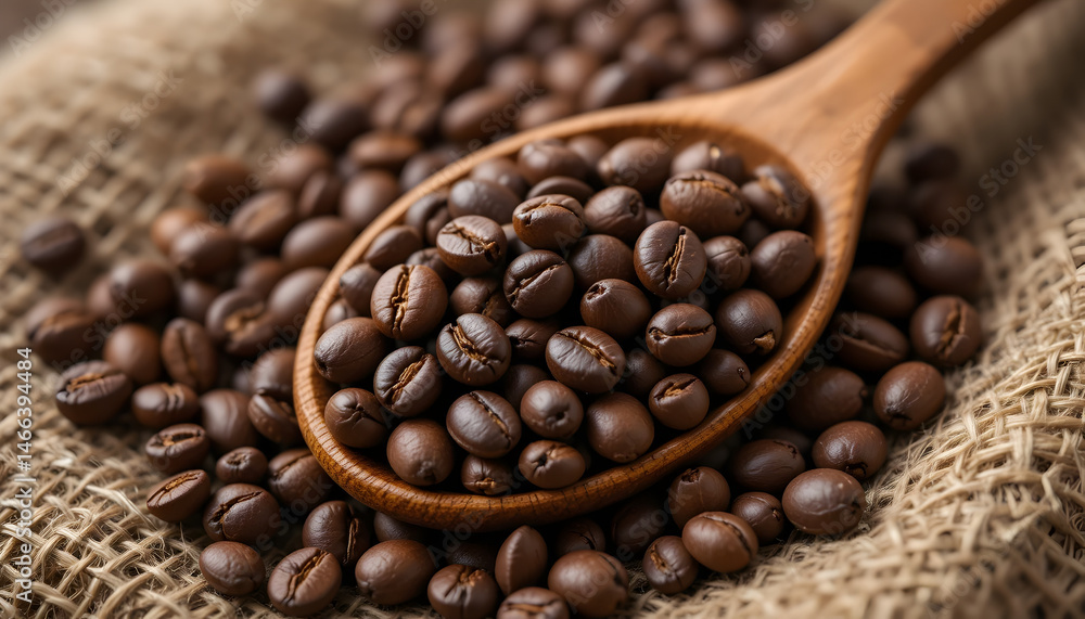 Fototapeta premium Biji kopi pilihan dengan sendok kayu