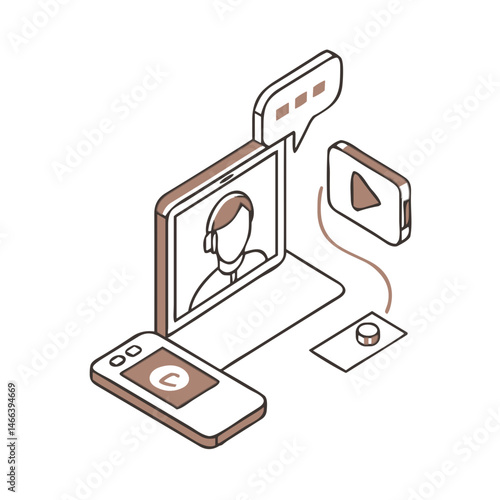 Video Call Interface Icon for Remote Communication Apps, Teleconferencing Websites, Virtual Meeting Platforms, Work From Home Resources