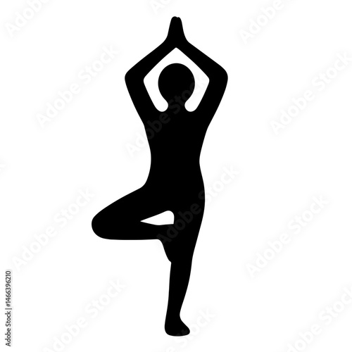 Person in yoga tree pose icon in solid silhouette style