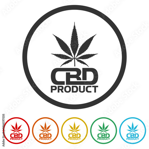 CBD marijuana icon. Set icons in color circle buttons