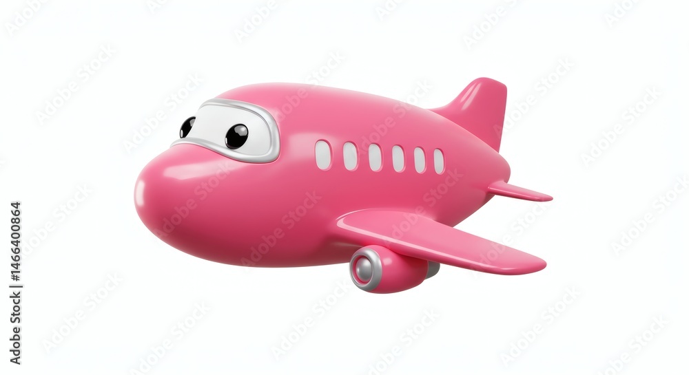 Fototapeta premium cute 3d cartoon pink airplane on white background