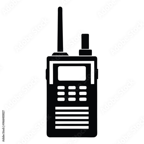 Black portable radio with antenna provides twoway communication for security or emergency teams