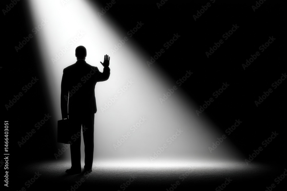 Obraz premium Silhouette of a businessman in spotlight gesture