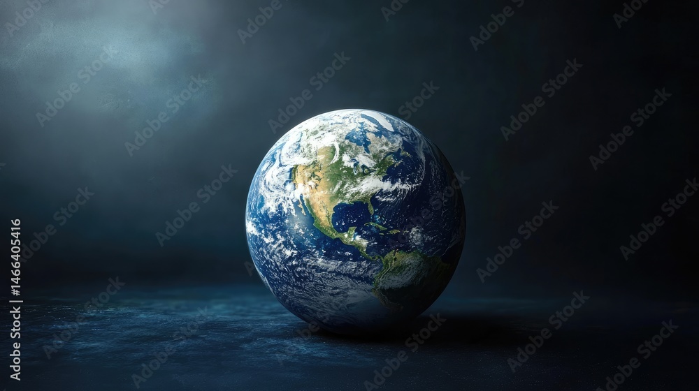 Fototapeta premium Solitary planet earth globe on dark backdrop.