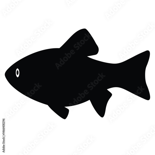 cherry barb fish vector silhouette icon, black and white illustration of fish.