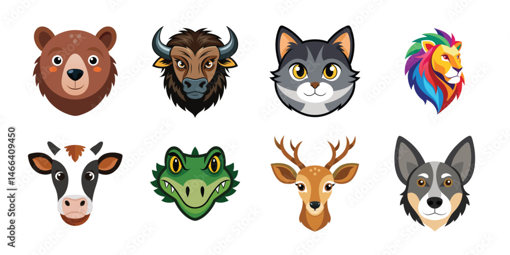 Fototapeta premium set of animals face on white background