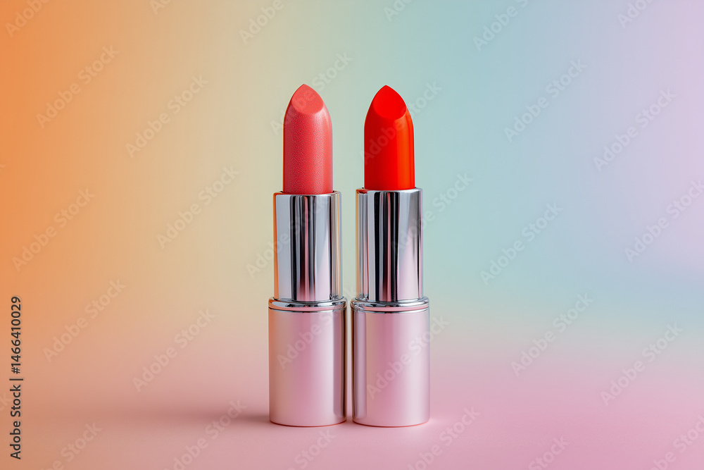 Pink and Red Lipstick on Pastel Gradient Background Pink and Red Lipstick on Pastel Gradient Background