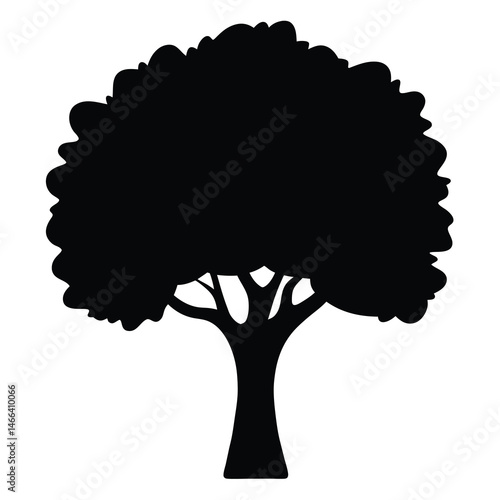 cherry tree vector silhouette icon, black and white illustration of trees.