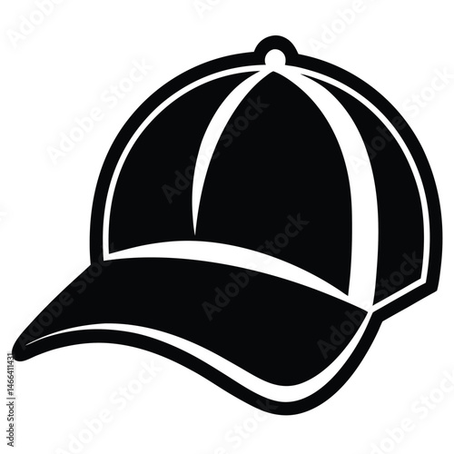 Simple baseball cap in black color exhibits outlined and clear curved design