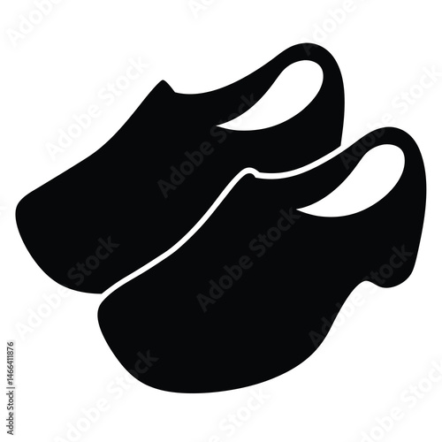 clogs vector silhouette icon, black and white illustration of footwear.