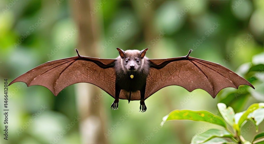Obraz premium Environmental Portrait Placing the Bat Within the Broader Ecosystem of the Costa Rican Rainforest
