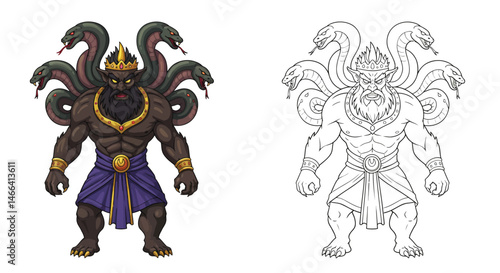 Ancient Deity of Serpents: A striking illustration captures a formidable deity adorned with serpent heads, showcasing its power and mystique.