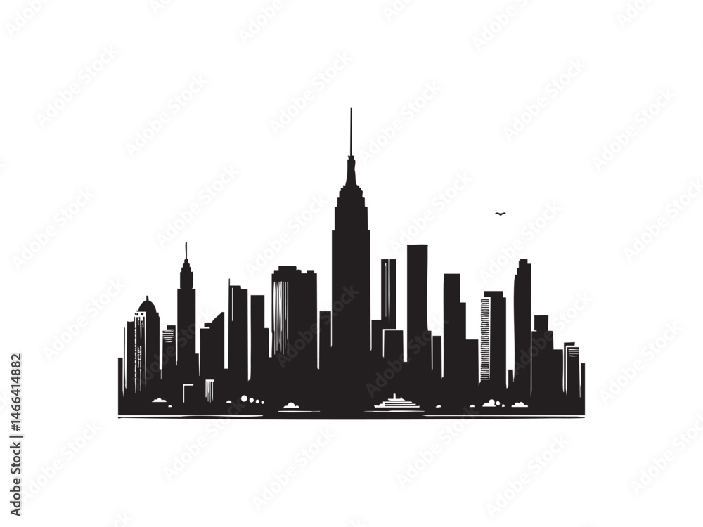 Black Urban Skyline Silhouette Vector Art – Minimal Flat Design Black Urban Skyline Silhouette Vector Art – Minimal Flat Design