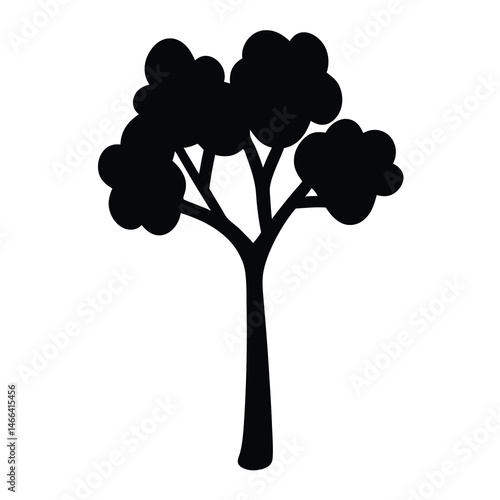 cottonwood tree vector silhouette icon, black and white illustration of trees.