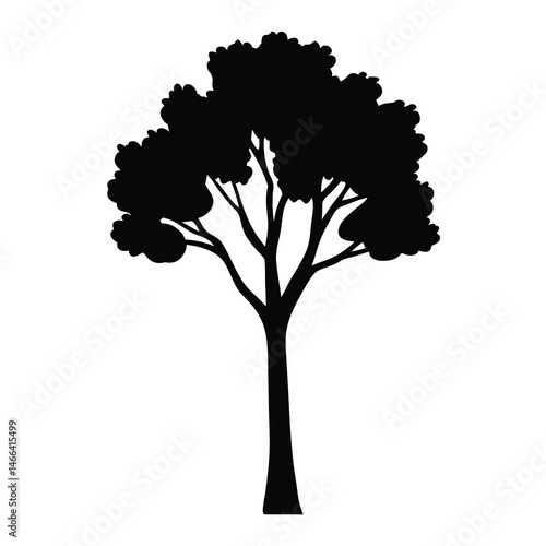 cottonwood tree vector silhouette icon, black and white illustration of trees.