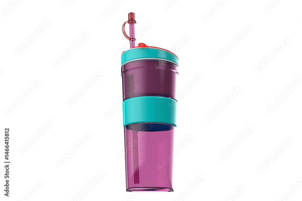 Obraz premium 2-in-1 Travel Snack and Drink Cup with Straw and Lid Portable Double-Compartment Cup for Beverages and Snacks on the Go Convenient Travel Container with Separate Sections on Transparent Background PNG
