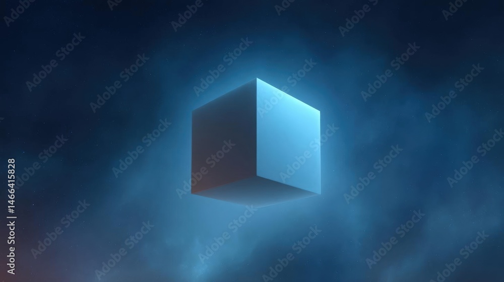 3d rendering of a cube in the center of a dark blue background. the cube is made up of three equal parts, with the top half being a light blue color and the bottom half a darker blue color. 3d rendering of a cube in the center of a dark blue background. the cube is made up of three equal parts, with the top half being a light blue color and the bottom half a darker blue color.