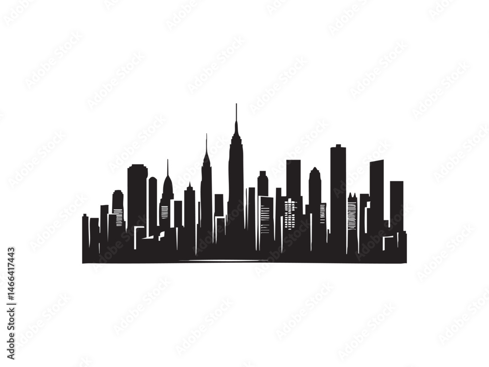 Naklejka premium Black Urban Skyline Silhouette Vector Art – Minimal Flat Design