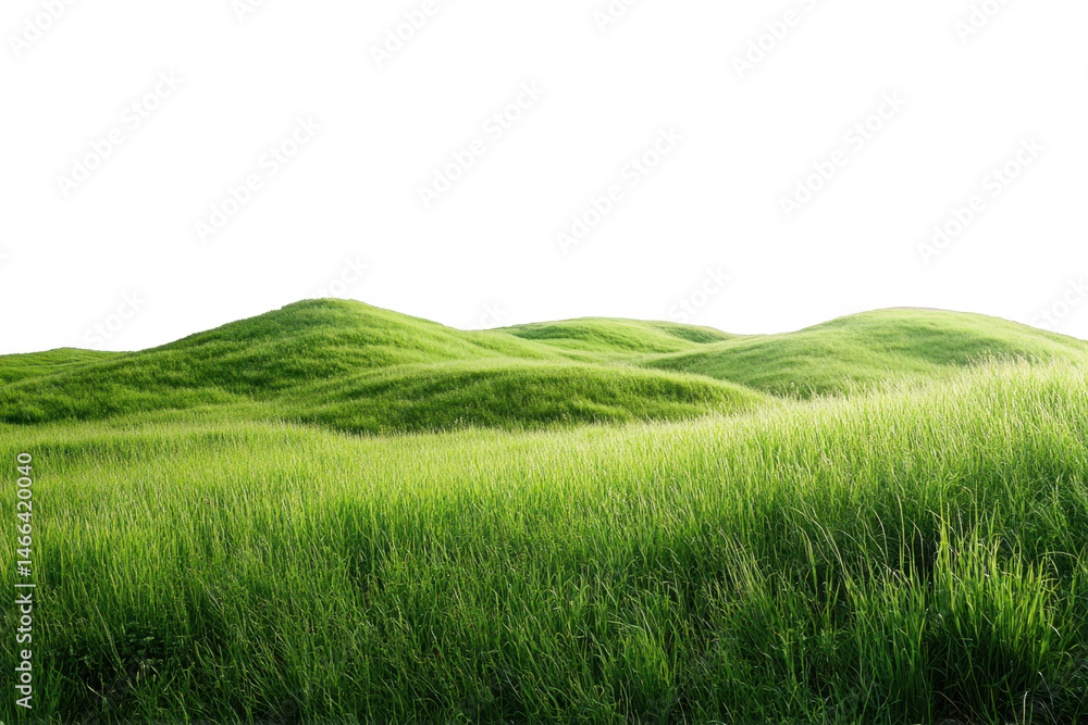 Obraz premium Fresh green rice plant field in Thailand's rural landscape on a summer morning on white background