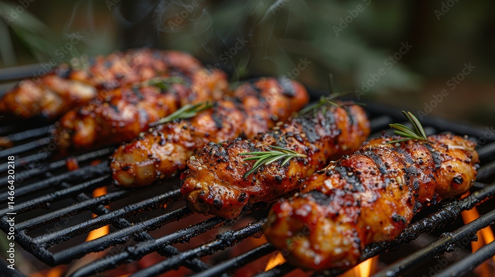 Delicious Chicken Wings with Garlic and Parmesan Cheese in a Camping Outdoor Background Scene Delicious Chicken Wings with Garlic and Parmesan Cheese in a Camping Outdoor Background Scene