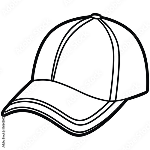 Baseball cap outline shows casual style with a curved brim and six panels