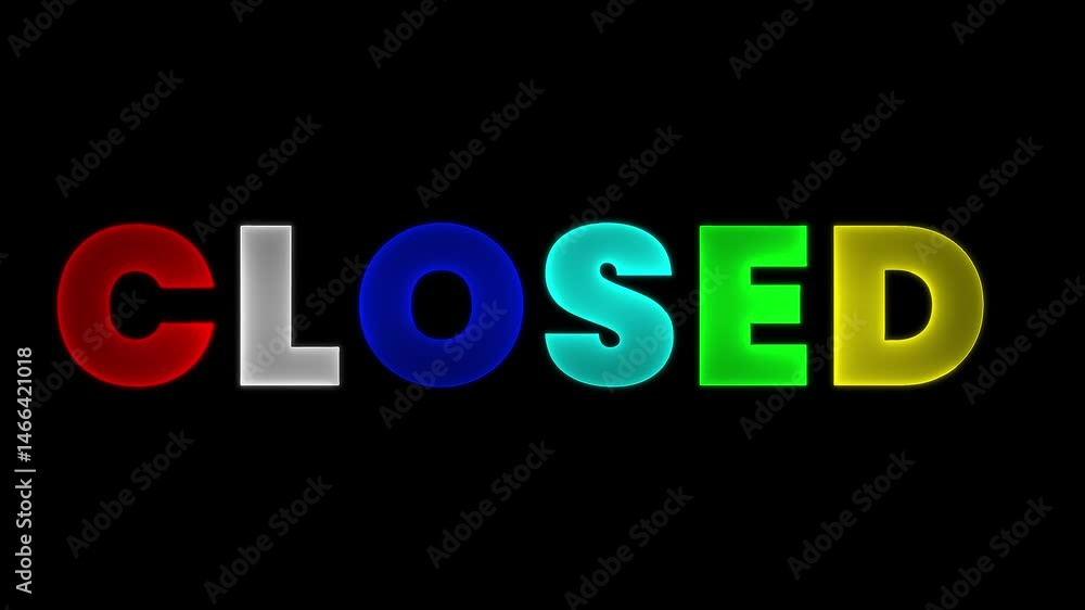 Flickering neon green glowing closed sign illuminated black background