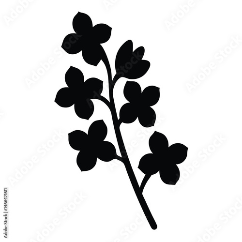 Black and white illustration of delphinium , flower silhouette vector designs.