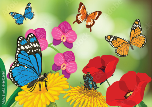 Colorful Butterflies in a Vibrant Floral Garden