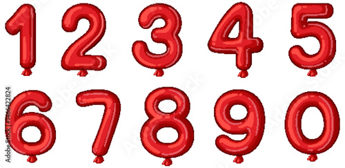 Red Balloon Numbers Vector Illustration Set