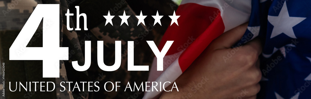July 4 Independance day Patriotic Symbols USA. National celebration Fourth of July federal holiday United States. American flag Stars and Stripes Red, White, and Blue Old Glory Star-Spangled Banner