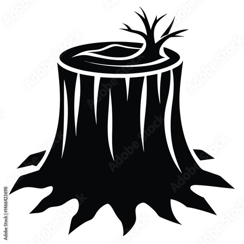 Monochrome tree stump shows decaying wood and roots as nature reclaims its space