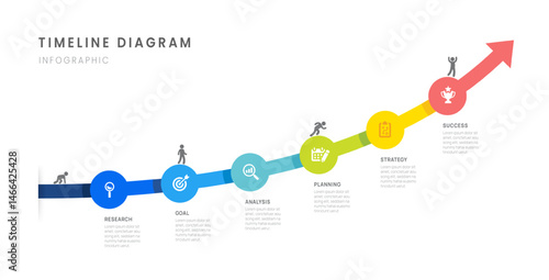 Business roadmap timeline infographic with 6 milestones elements, diagram, arrow, and icon, vector.