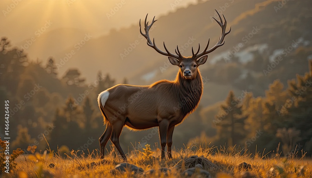 Obraz premium Majestic Elk at Golden Hour in Mountain Landscape