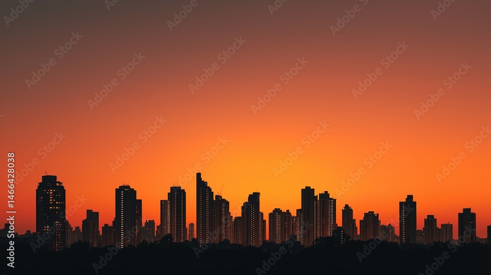 Fototapeta premium City skyline silhouette against a warm dusk sky, urban simplicity meets serene twilight.