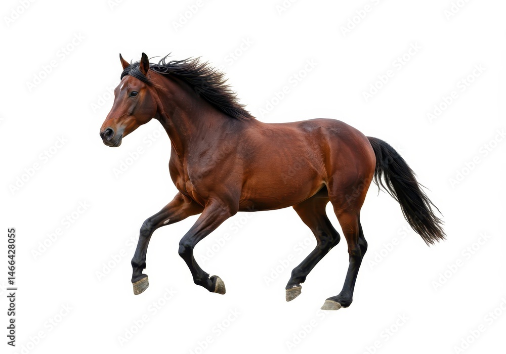 Obraz premium Brown horse running isolated on white background in motion