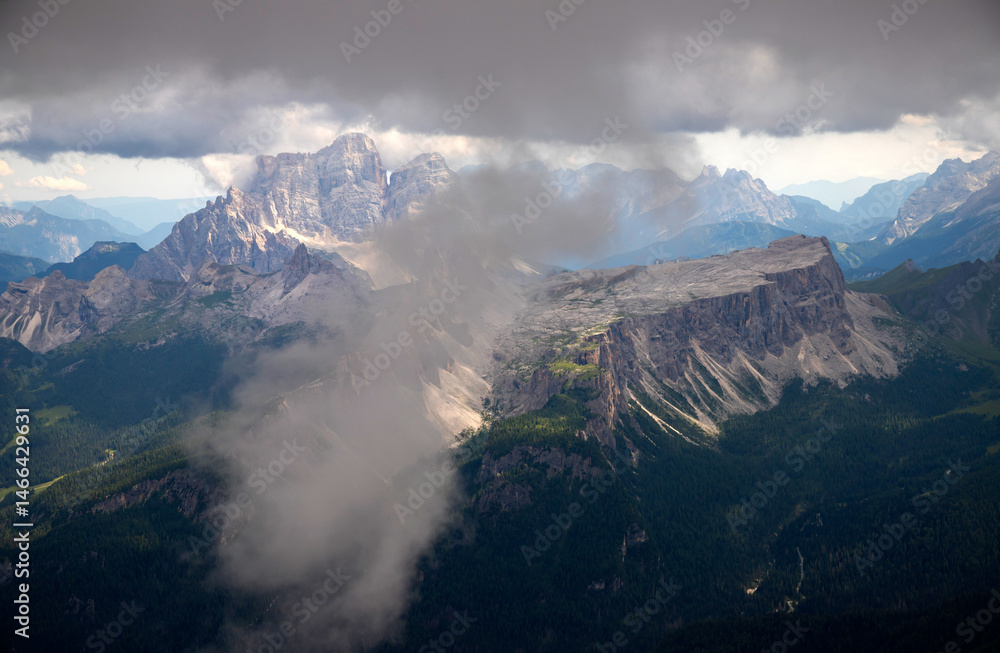 Croda da Lago and Pelmo mountain view from Tofana di Mezzo, Dolomites, Italy