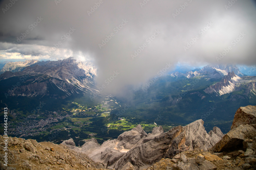 Cortina d Ampezzo in the Italian Dolomites seen from Tofana