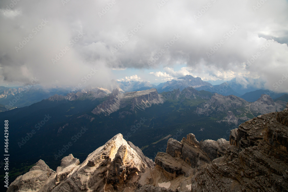 Croda da Lago and Pelmo mountain view from Tofana di Mezzo, Dolomites, Italy