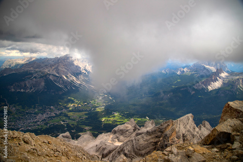 Cortina d Ampezzo in the Italian Dolomites seen from Tofana