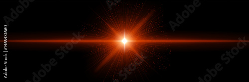 Red-orange energy flash with linear rays, star core, light scatter on black. Emphasizes heat burst, galactic pulse, cosmic ignition, futuristic impact.