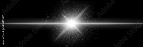 White energy flash with linear rays, star core, light scatter on black. Emphasizes heat burst, galactic pulse, cosmic ignition, futuristic impact.