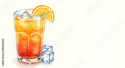 Refreshing Citrus Iced Tea with Ice Cubes and Orange Garnish
