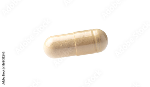 Photo of a single beige powder capsule on a transparent background PNG