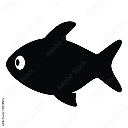 ember tetra fish vector silhouette icon, black and white illustration of fish.