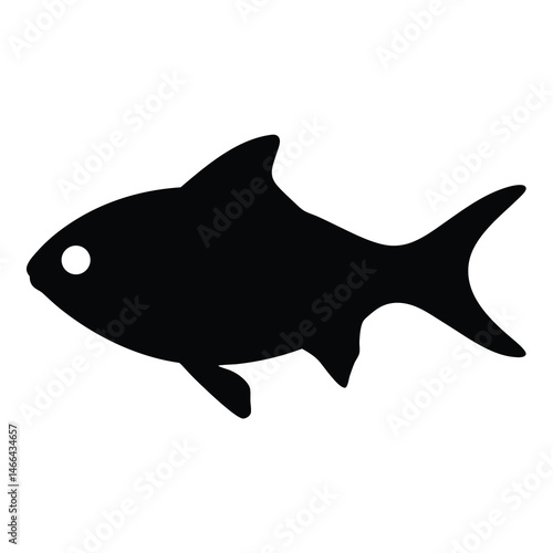 ember tetra fish vector silhouette icon, black and white illustration of fish.