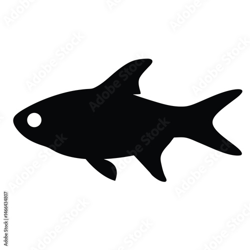 ember tetra fish vector silhouette icon, black and white illustration of fish.