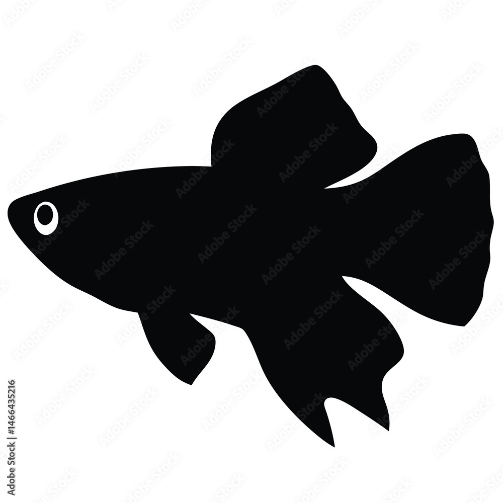 endler s livebearer fish vector silhouette icon, black and white illustration of fish. endler s livebearer fish vector silhouette icon, black and white illustration of fish.