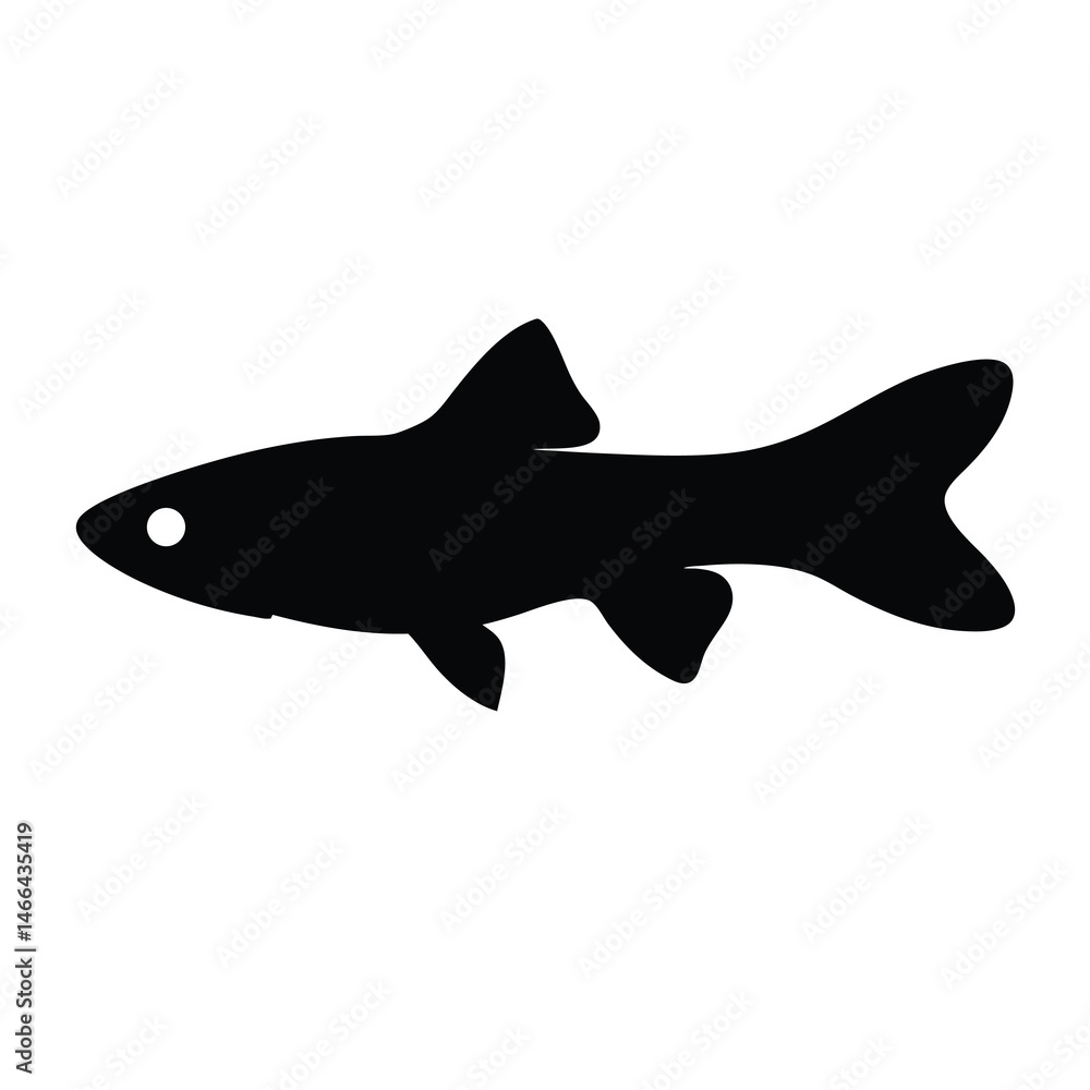 Fototapeta premium endler s livebearer fish vector silhouette icon, black and white illustration of fish.