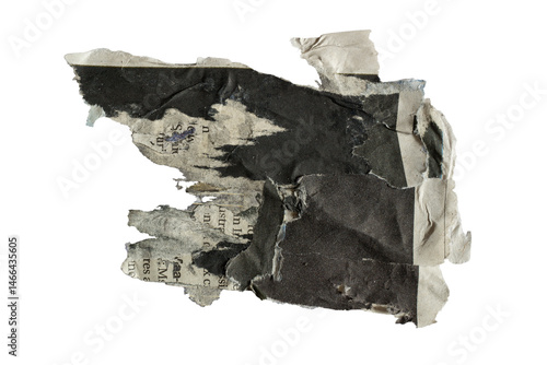 A black flag shape collage from torn old newspaper
